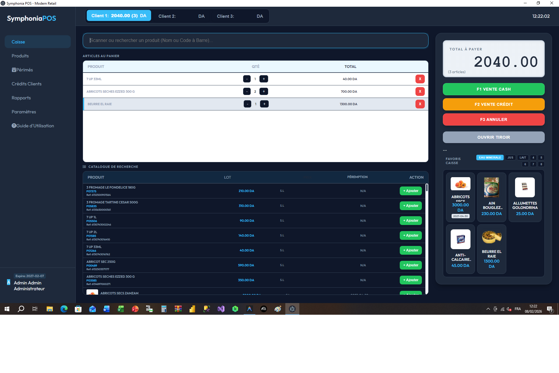 Interface du logiciel SYMPHONIA POS